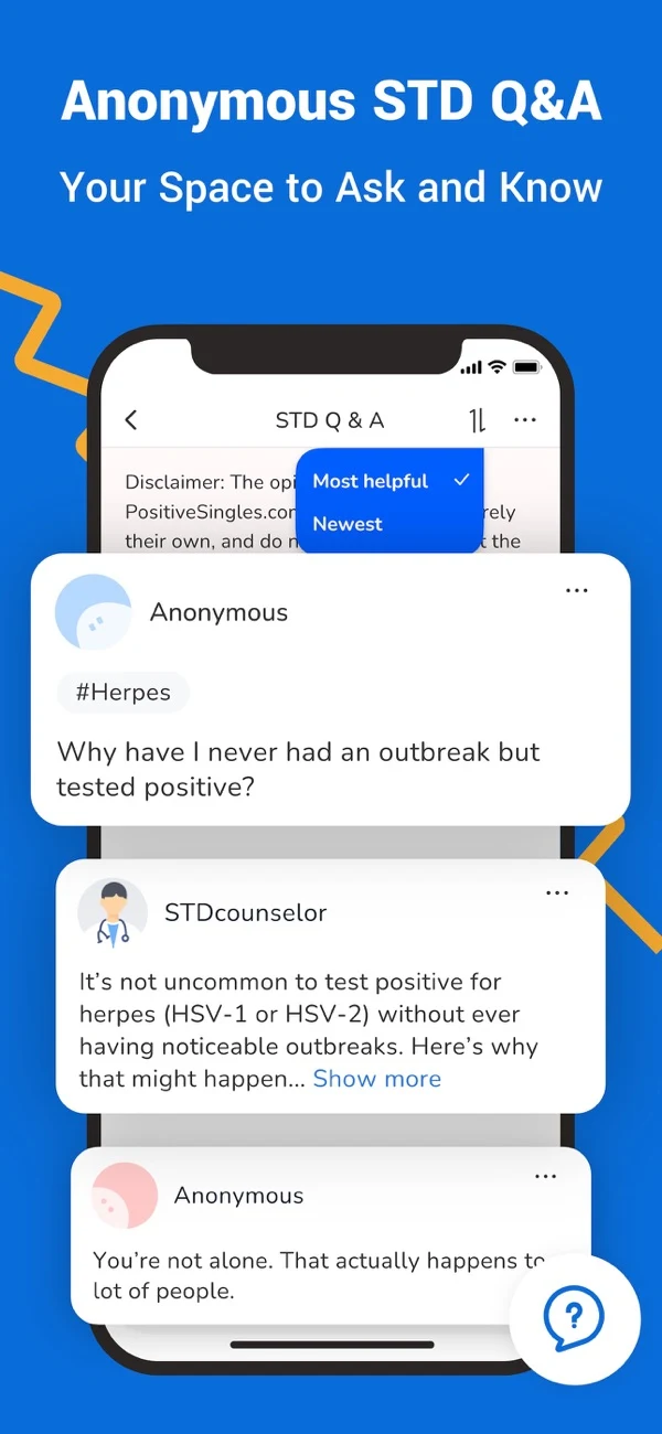 Official iOS store image showing the anonymous STD questions feature
