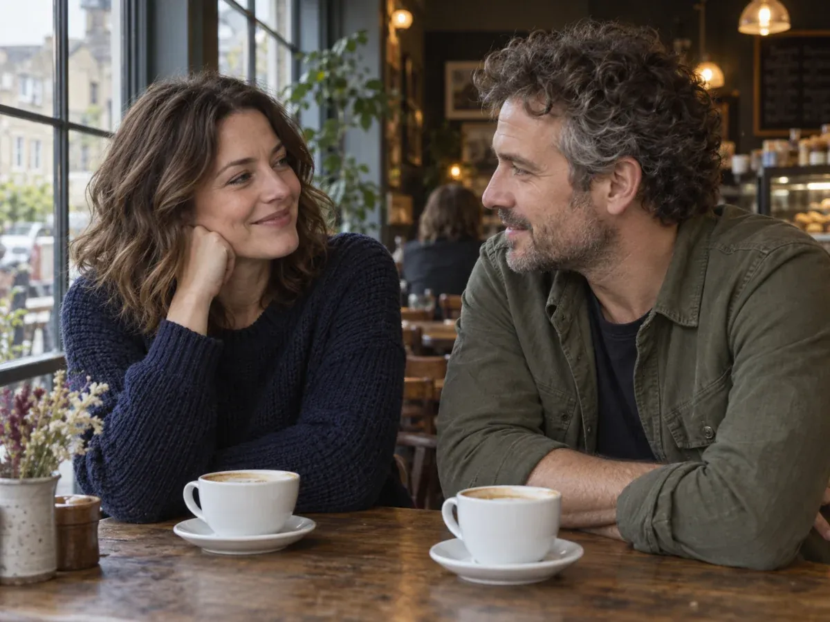 Illustrative café conversation on the PositiveSingles UK homepage